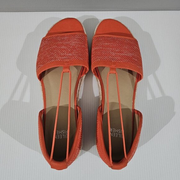 NEW Eileen Fisher Mews Espadrilles Sandal Open Toe Orange Knit Leather Size 9 - Picture 10 of 14